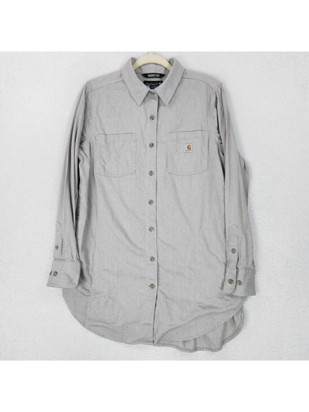 Carhartt Shirt Womens Large Gray Rugged Flex Relaxed Fit Button Front Tunic